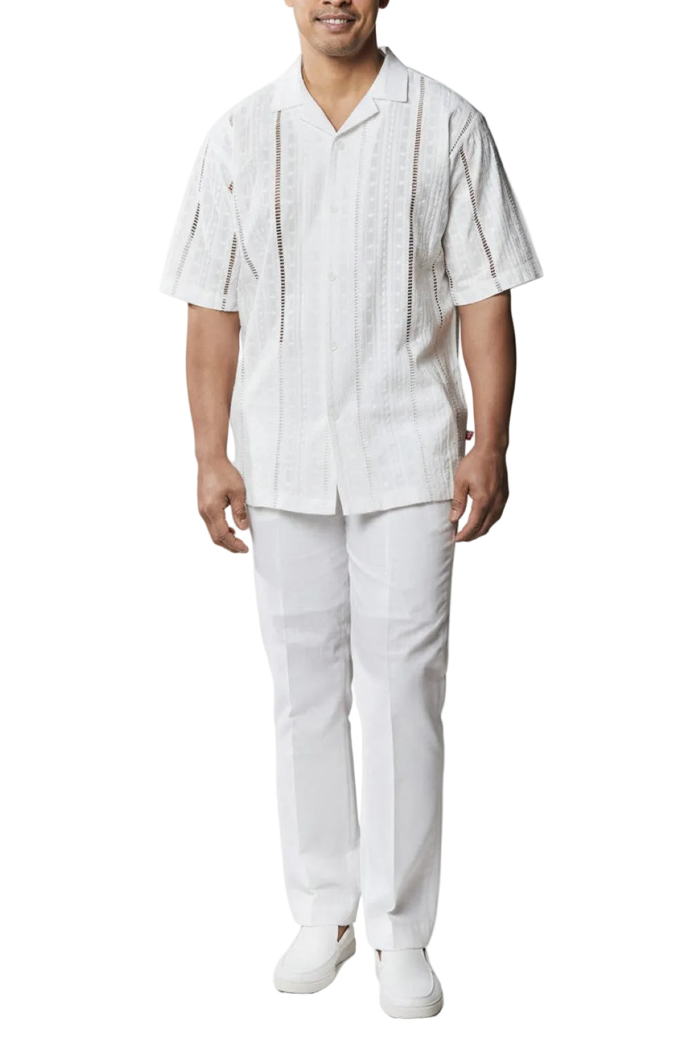 Stacy Adams - Men’s White 2 Piece Linen Walking Suit with Long Pants Set