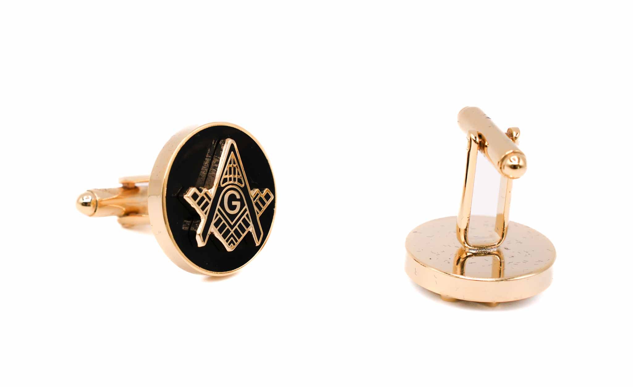 Freemasonry Gold on Black Men's Round Cuff Links Accessory Box