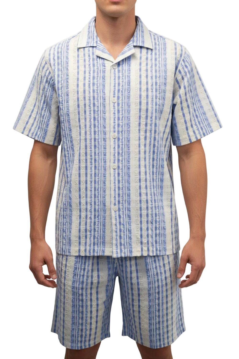 Stacy Adams - Blue Seersucker Short Walking Suit Set