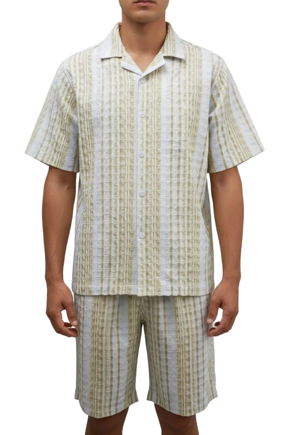 Stacy Adams - Tan Seersucker Short Walking Suit Set