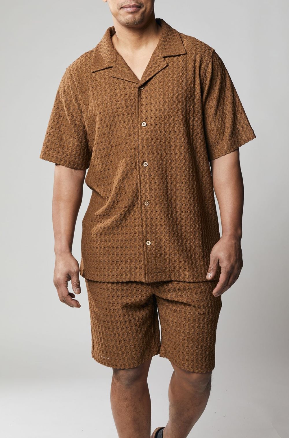 Stacy Adams - Men's Brown 2 Piece Knit Short Set
