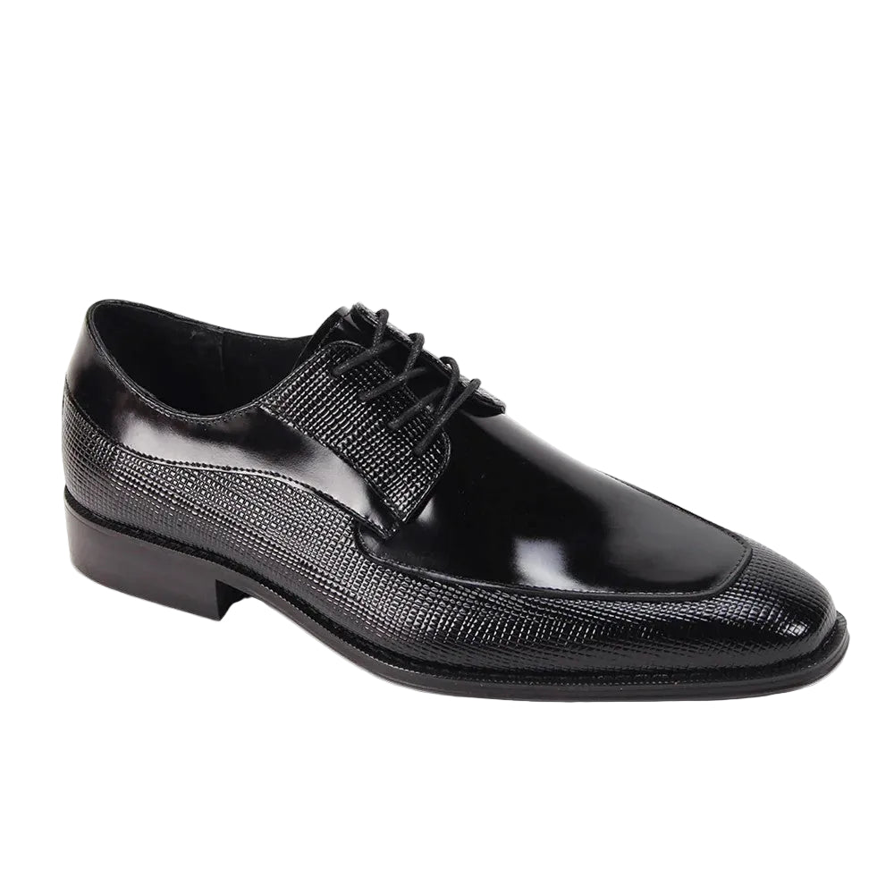 Asher Collection - Black Embossed Leather Moc-Toe Dress Shoe