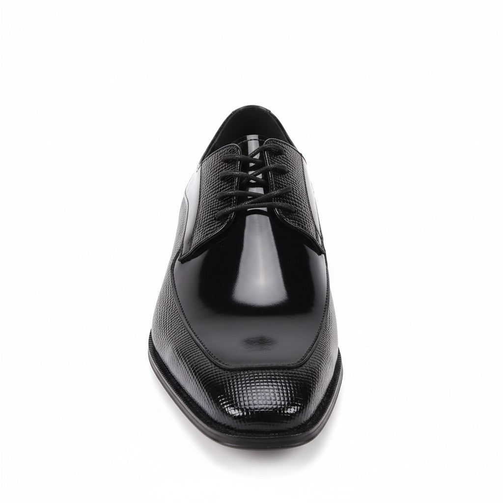Black dress shoe on a white background