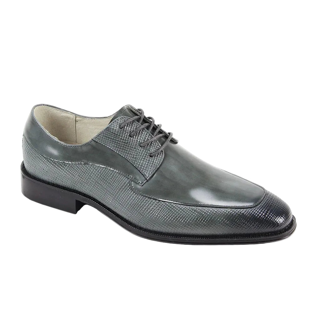 Asher Collection - Gray Embossed Leather Moc-Toe Dress Shoe