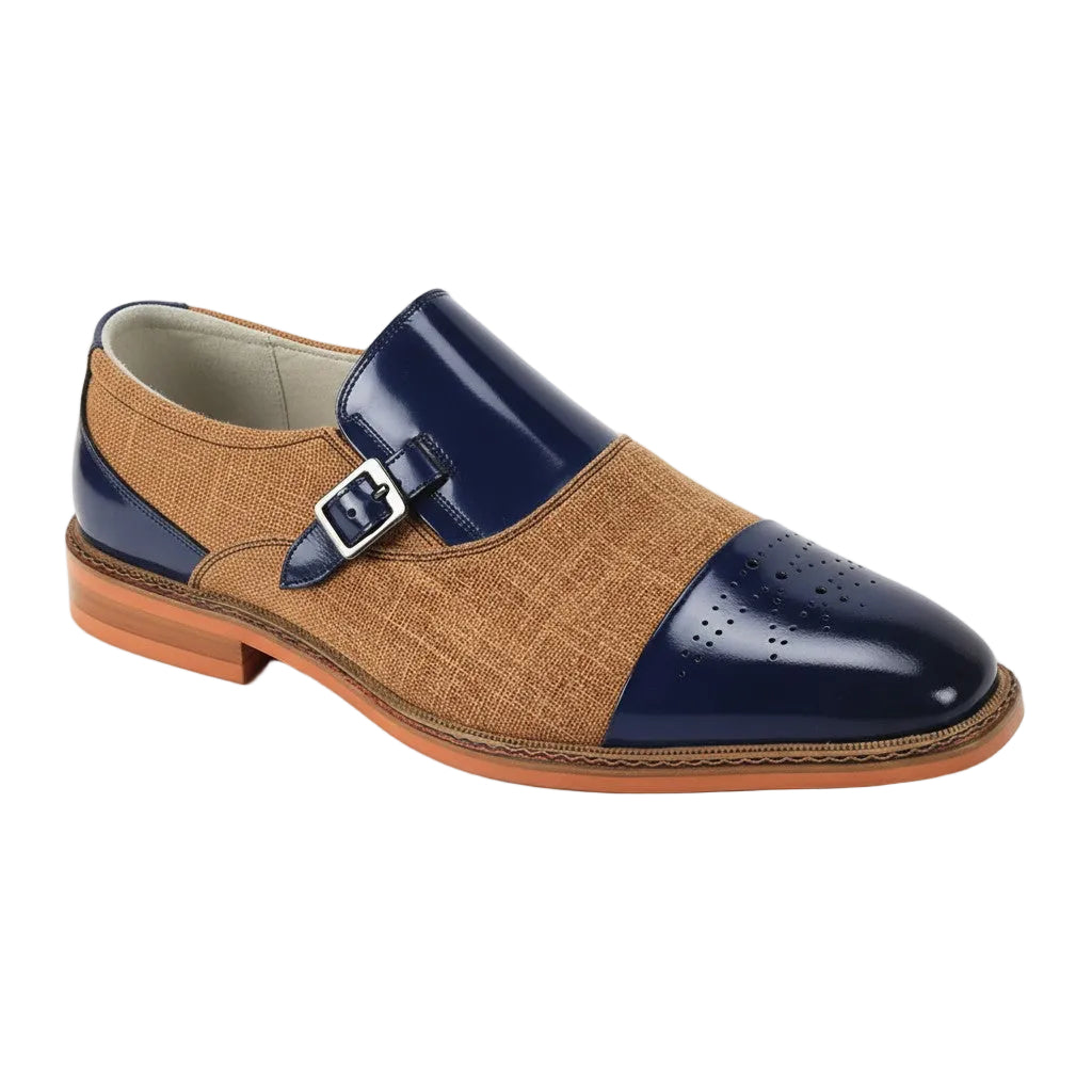Avon Collection - Leather Cap-Toe Buckle Dress Shoes - Cobalt/Tan