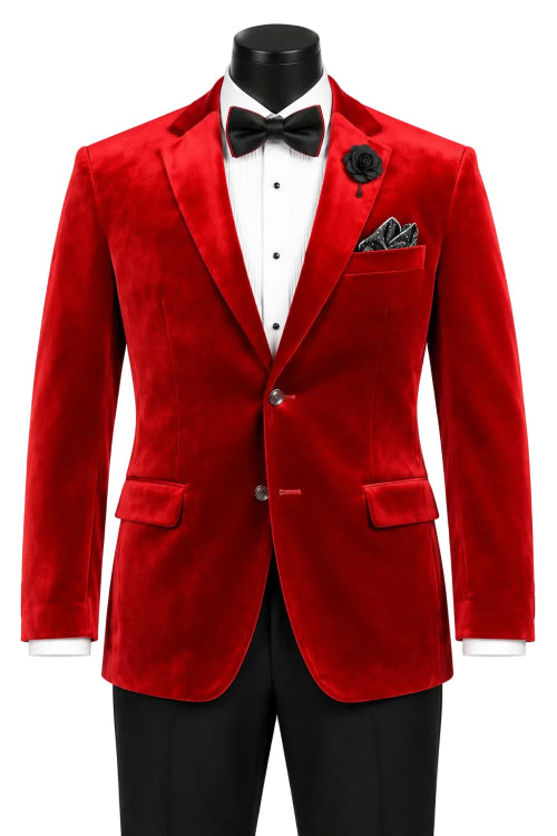 Velvet Regular Fit Fashion Jacket in Red