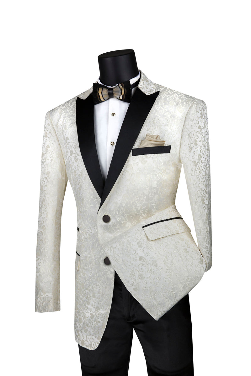 Ivory Regular Fit Floral Pattern Jacket Peak Lapel | Suits Outlets Men ...