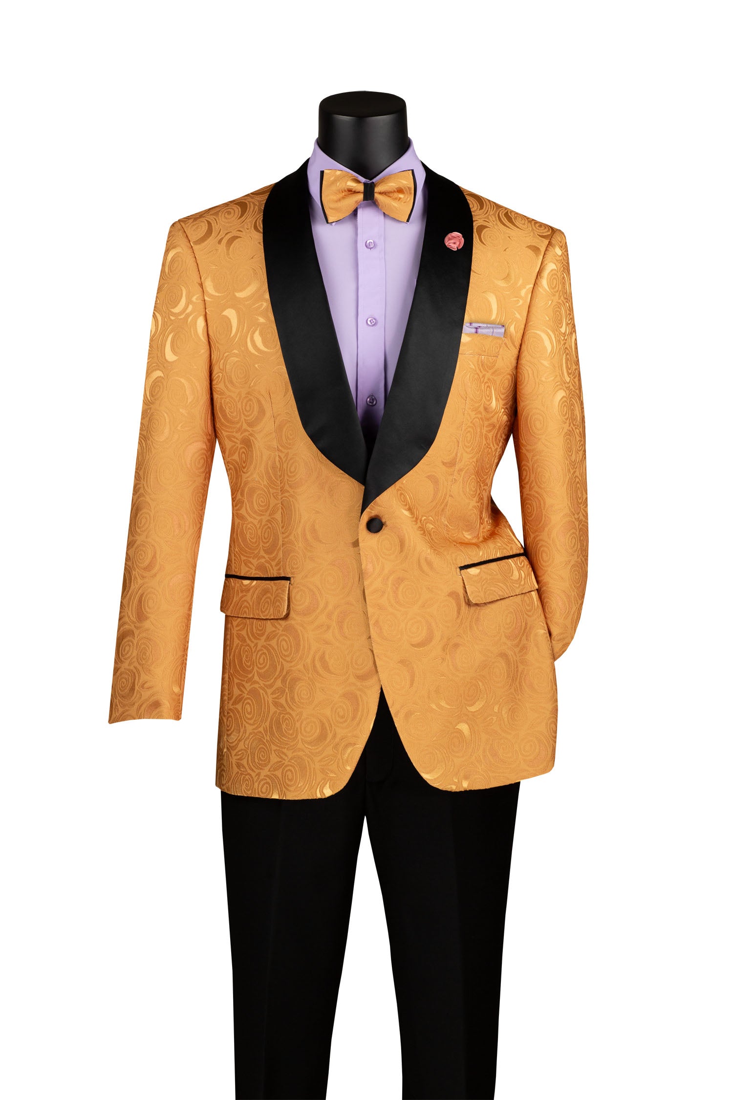 Gold Regular Fit Blazer Shawl Lapel with Matching Bow Tie