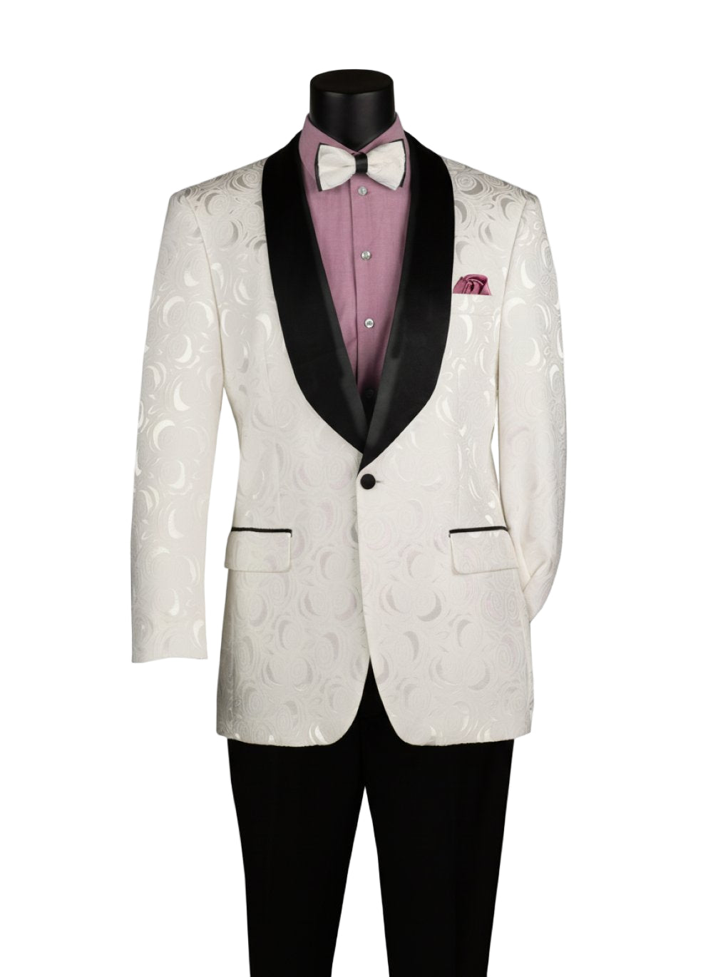 White Regular Fit Blazer Shawl Lapel with Matching Bow Tie