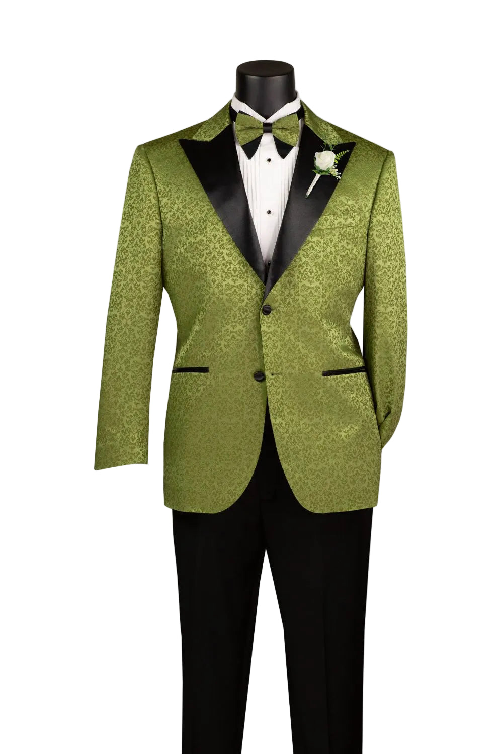 Regular Fit Floral Jacquard Peak Lapel Blazer - Pesto