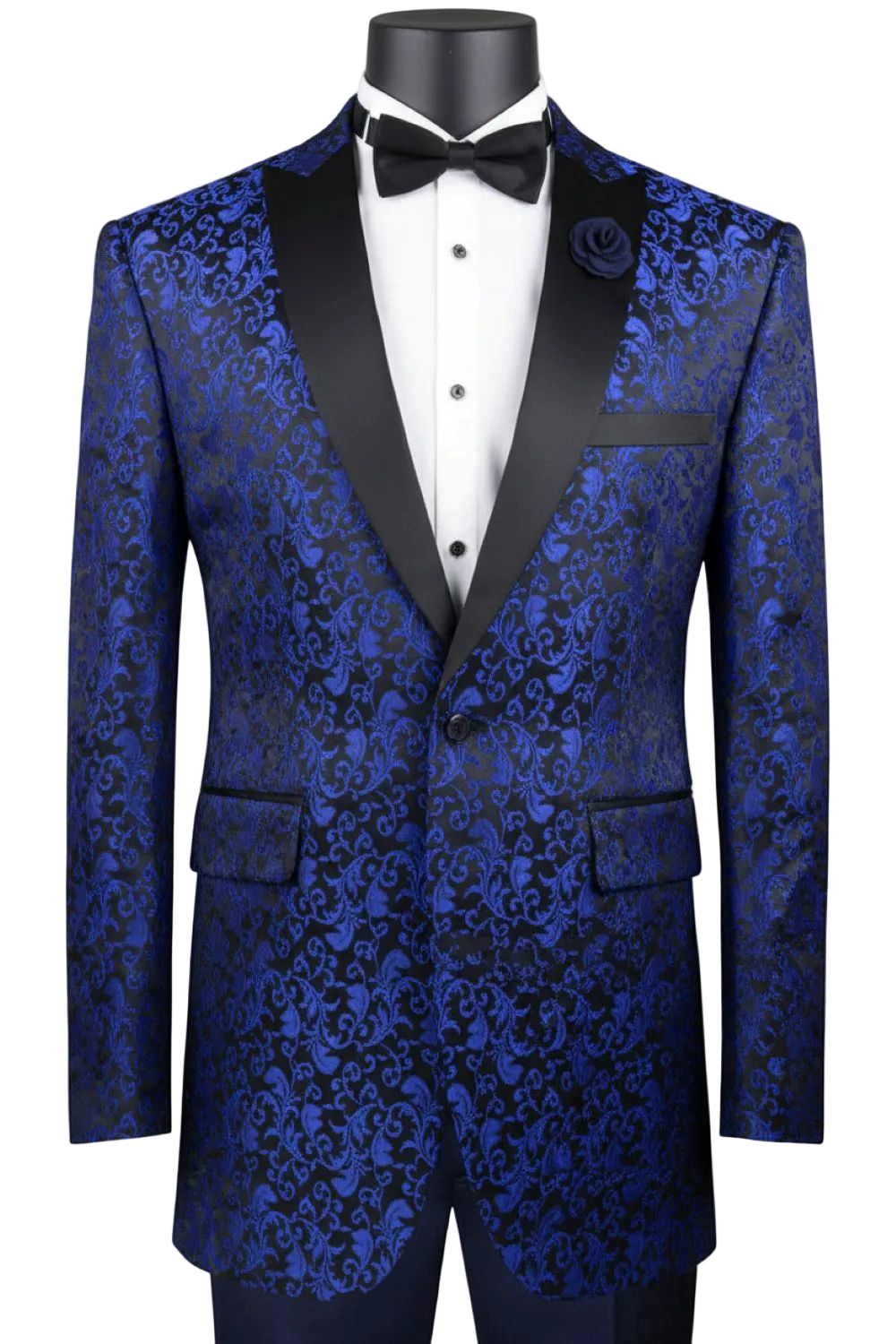 Blue Regular Fit Floral Pattern Jacket Peak Lapel