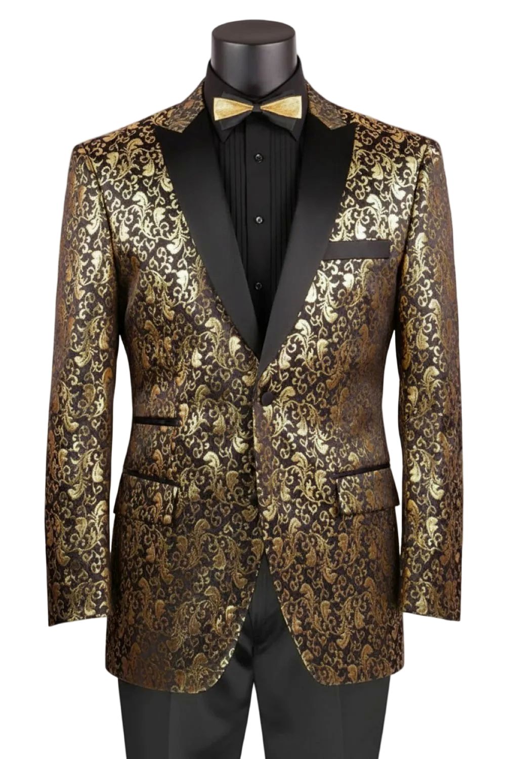 Gold Regular Fit Floral Pattern Jacket Peak Lapel