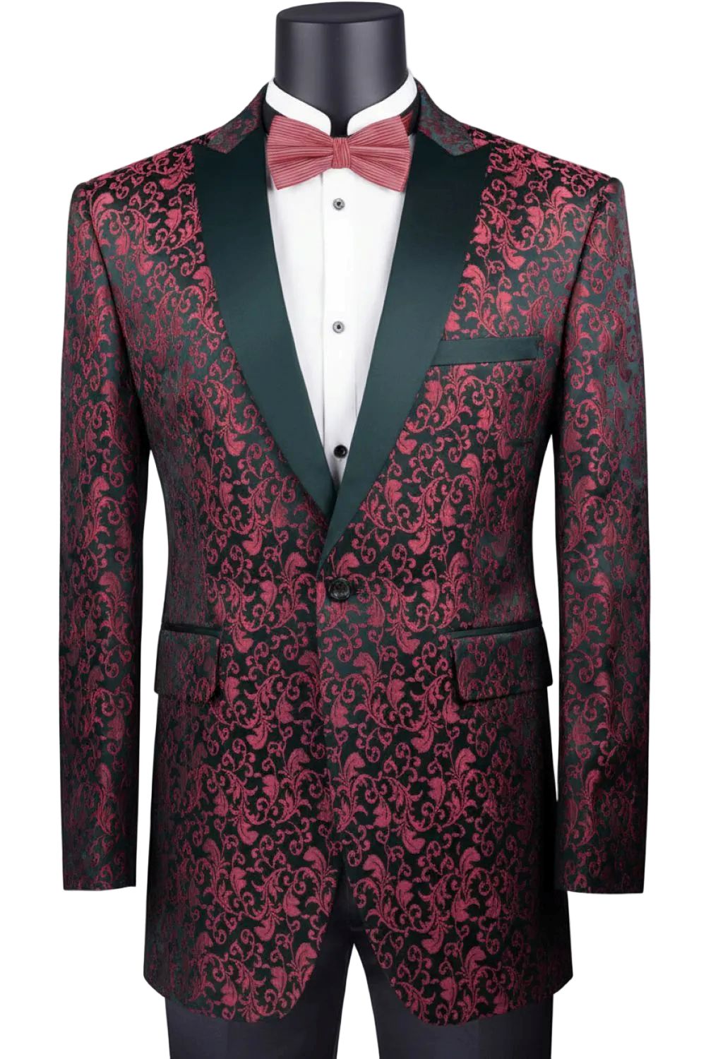 Red Regular Fit Floral Pattern Jacket Peak Lapel