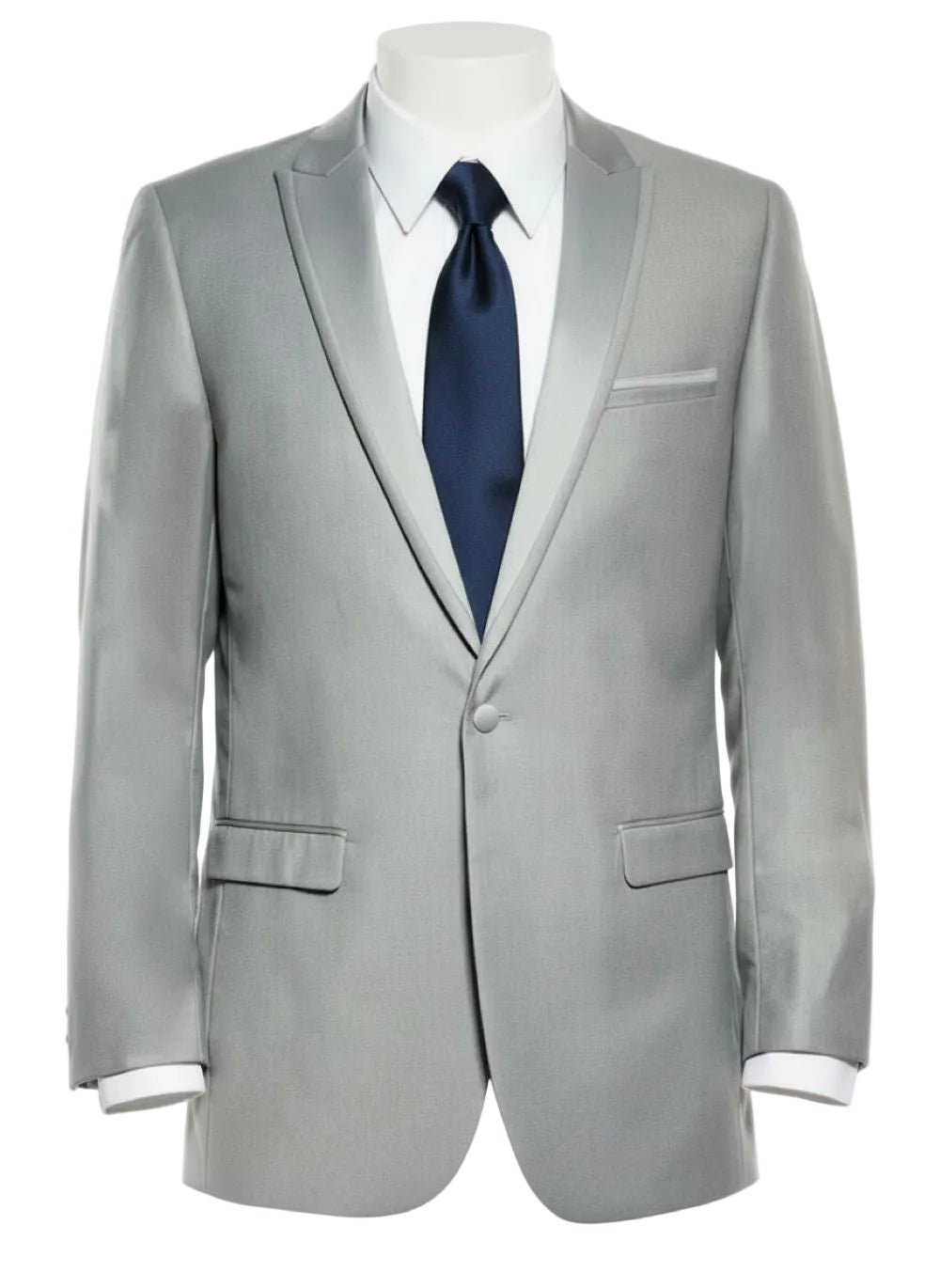 Tazio Slim Fit Light Gray Blazer jacket, solid pattern, showing collar, front pocket, and a tie.