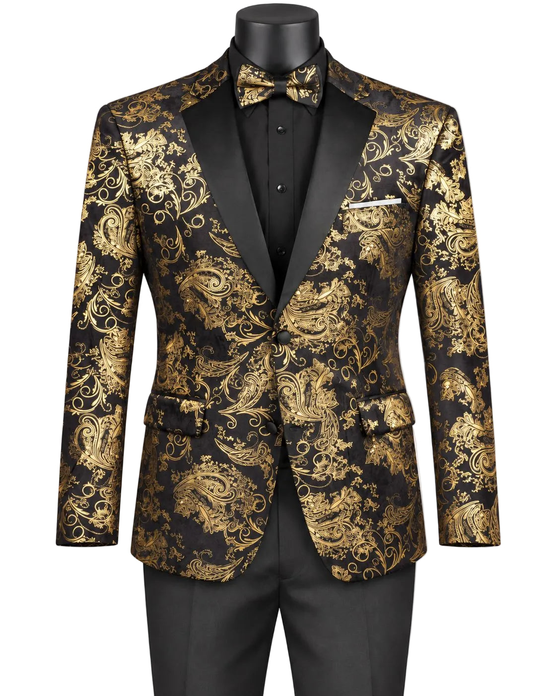Black Modern Fit Velvet Jacket Metallic Design