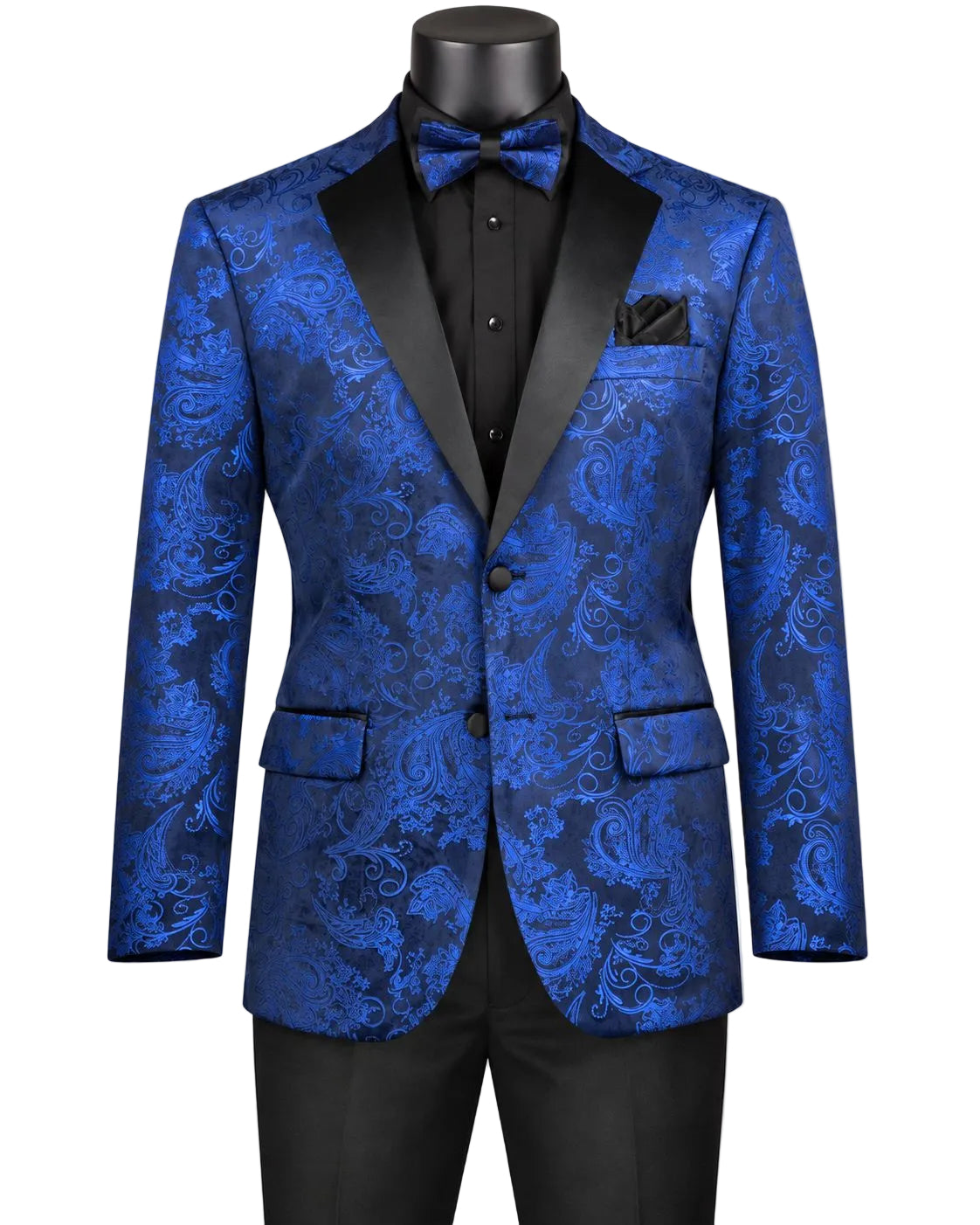Blue Modern Fit Velvet Jacket Metallic Design