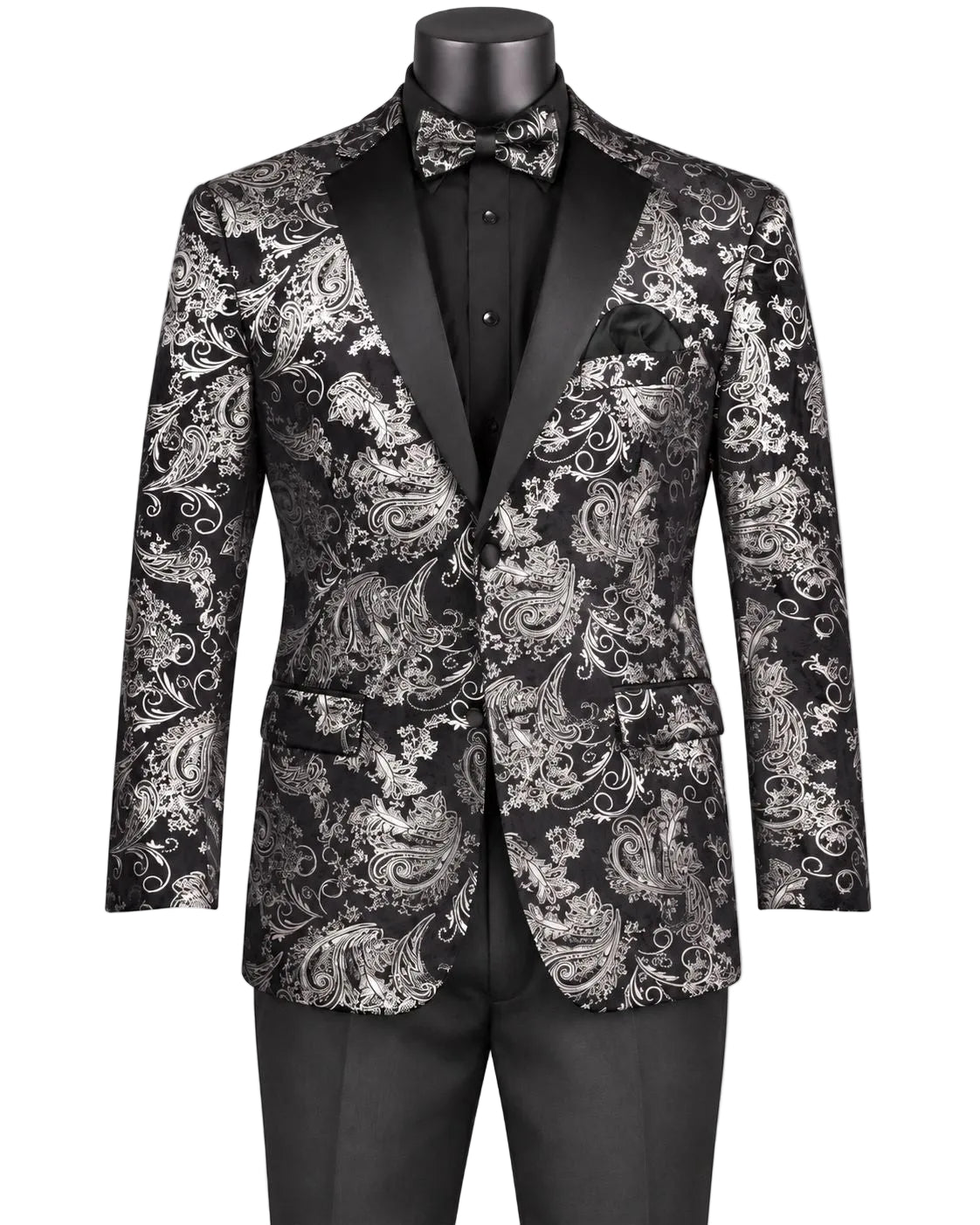 Silver Modern Fit Velvet Jacket Metallic Design