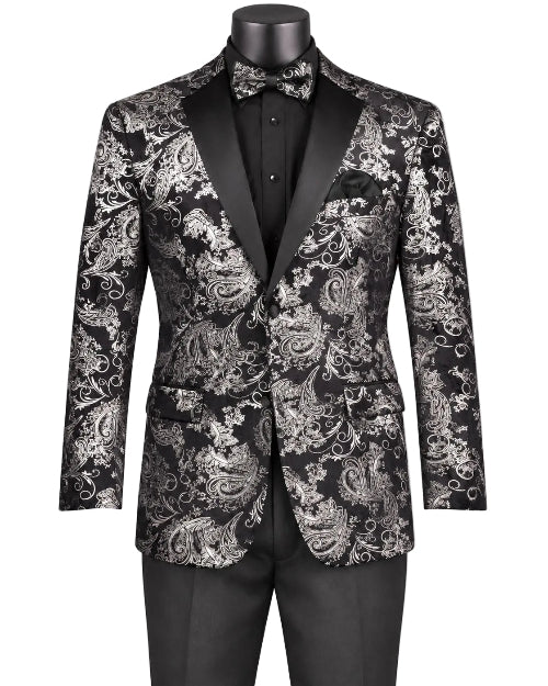 Silver Modern Fit Velvet Jacket Metallic Design