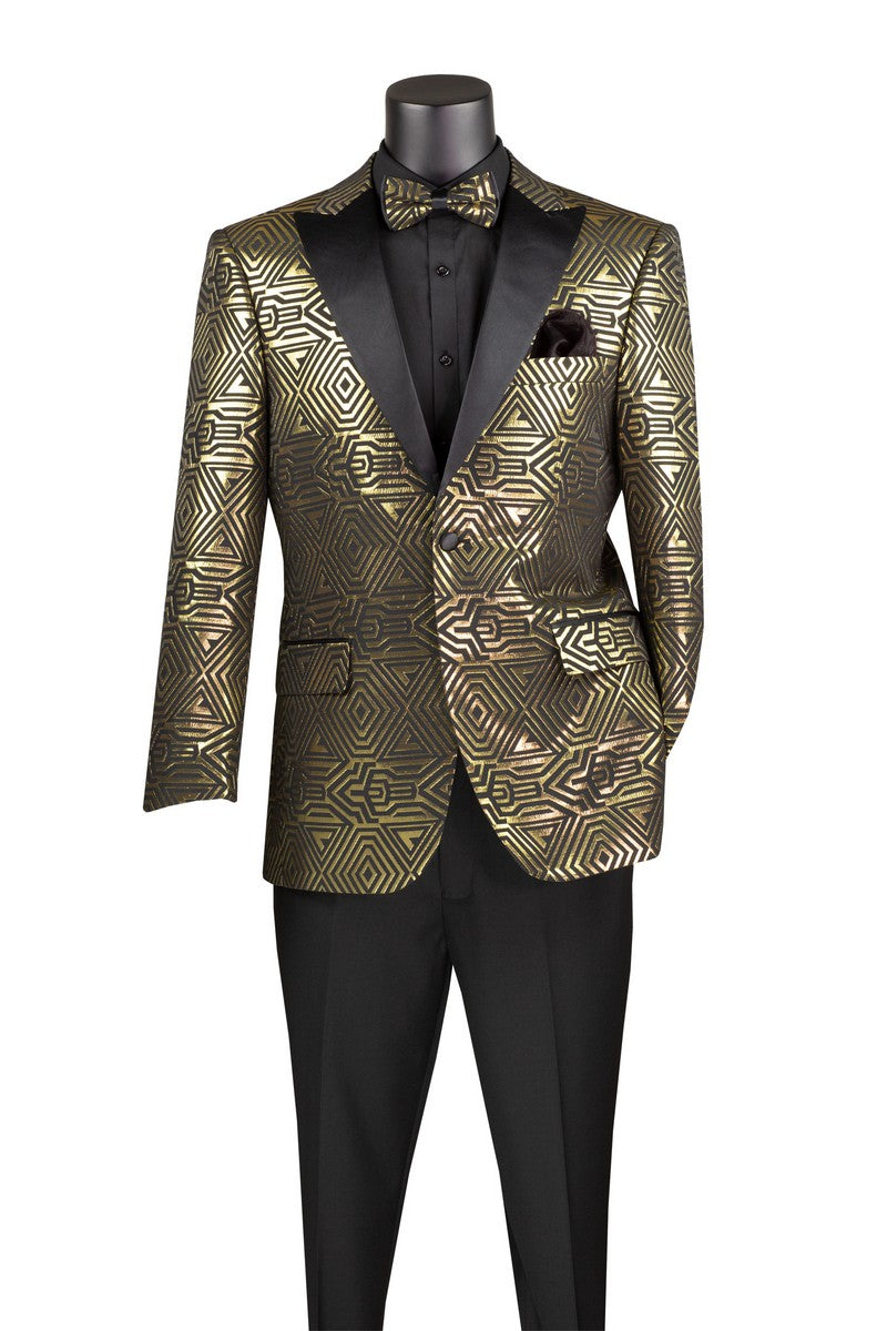 Gold Modern Fit Jacquard Jacket with Matching Bow Tie Metallic Design ...