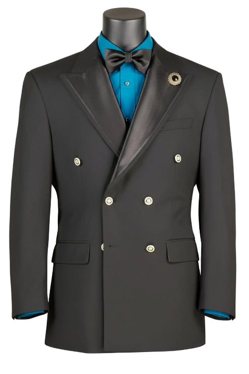 Black modern fit men's double breasted tuxedo blazer