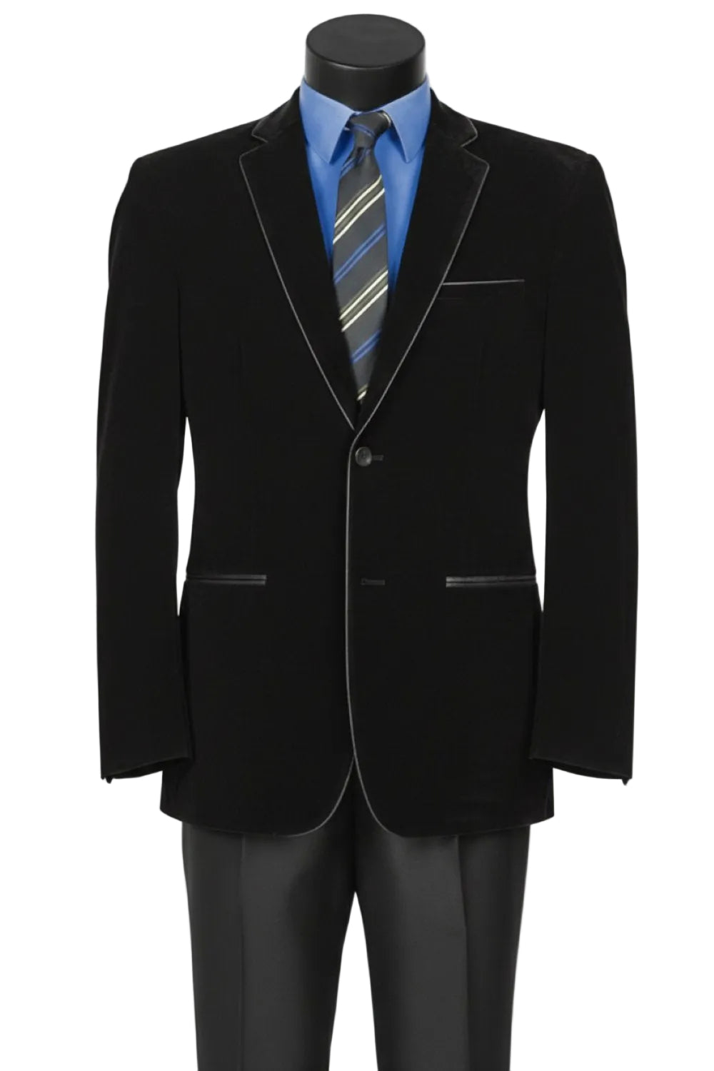 Black Slim Fit Velvet Sport Coat Single Breasted 2 buttons
