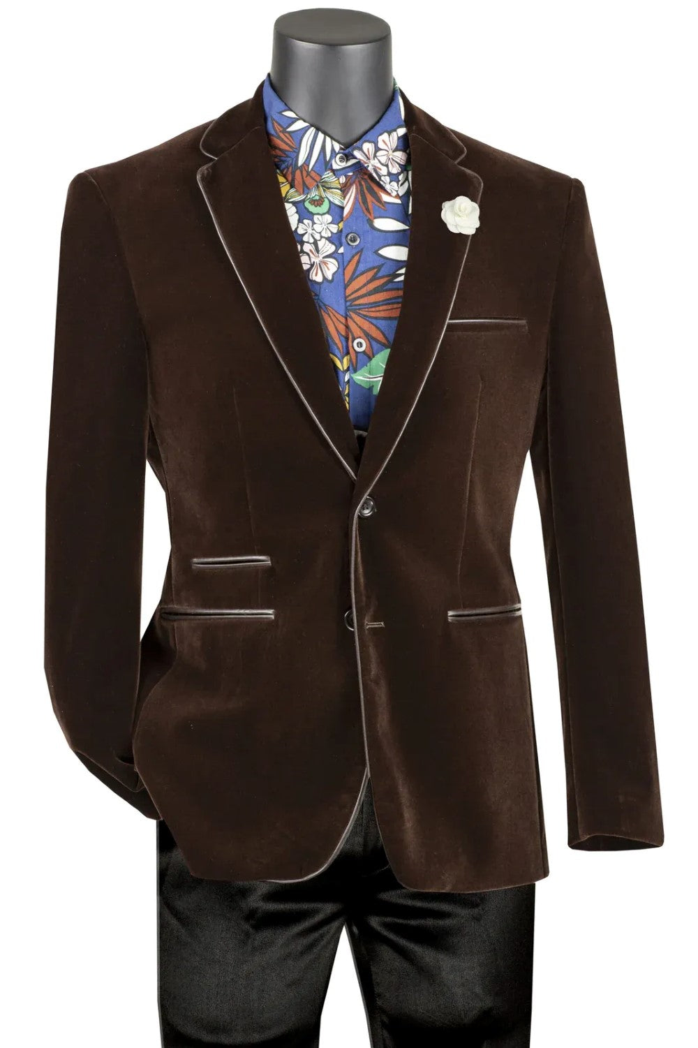 velour Men's blazer Jacket Velvet Formal Sport Coat Two Tone Trimming Notch Collar French Blue main image 0