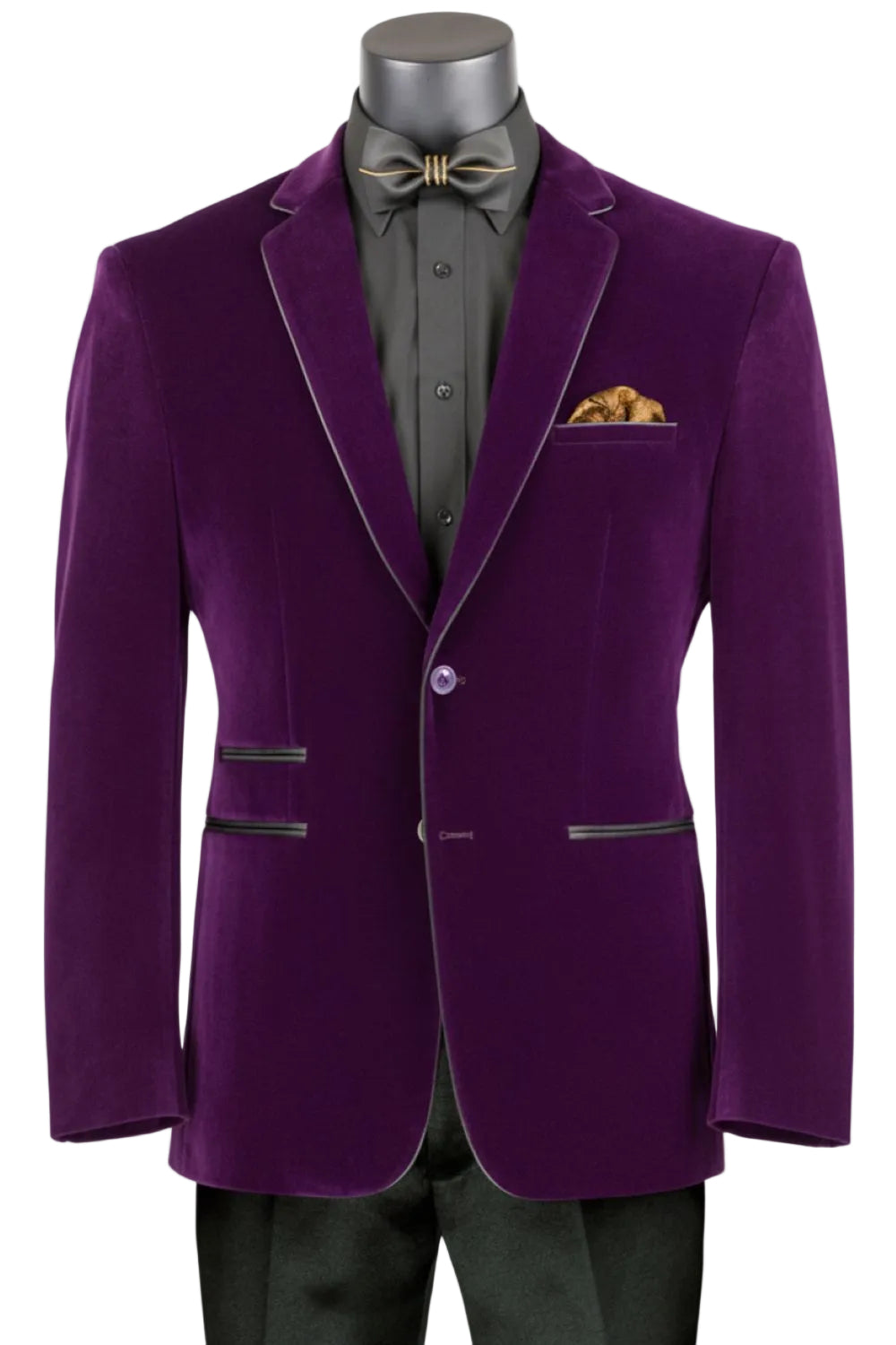 Purple Slim Fit Velvet Sport Coat Single Breasted 2 buttons