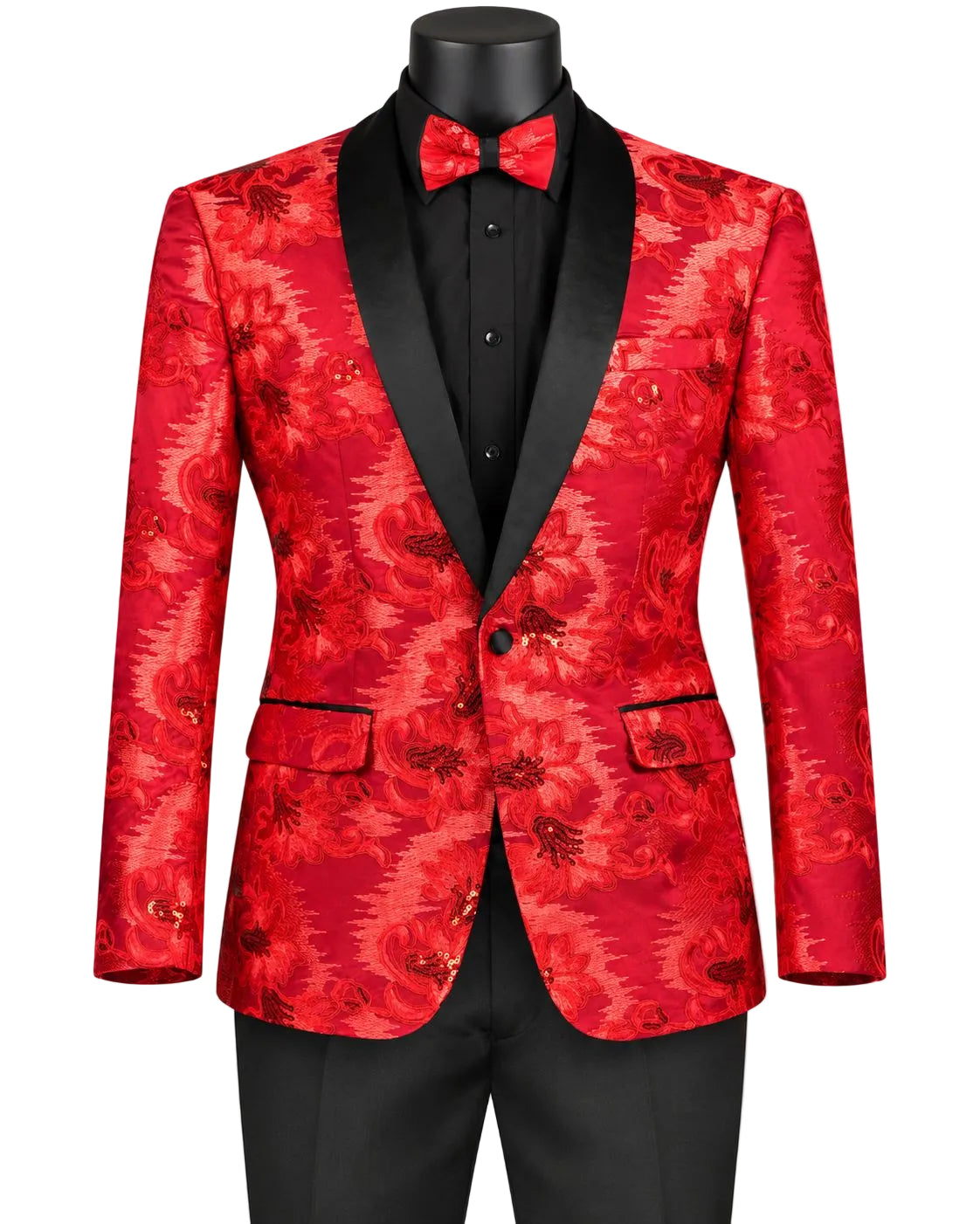 Red Embroidery Slim Fit Jacket Shawl Lapel