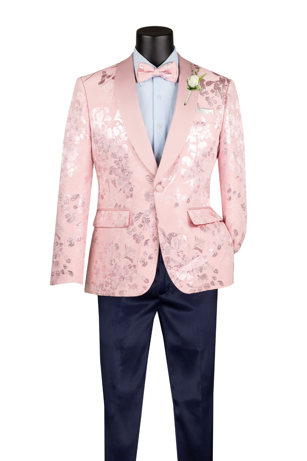 Pink Slim Fit Fashion Jacket Shawl Lapel with Bow Tie