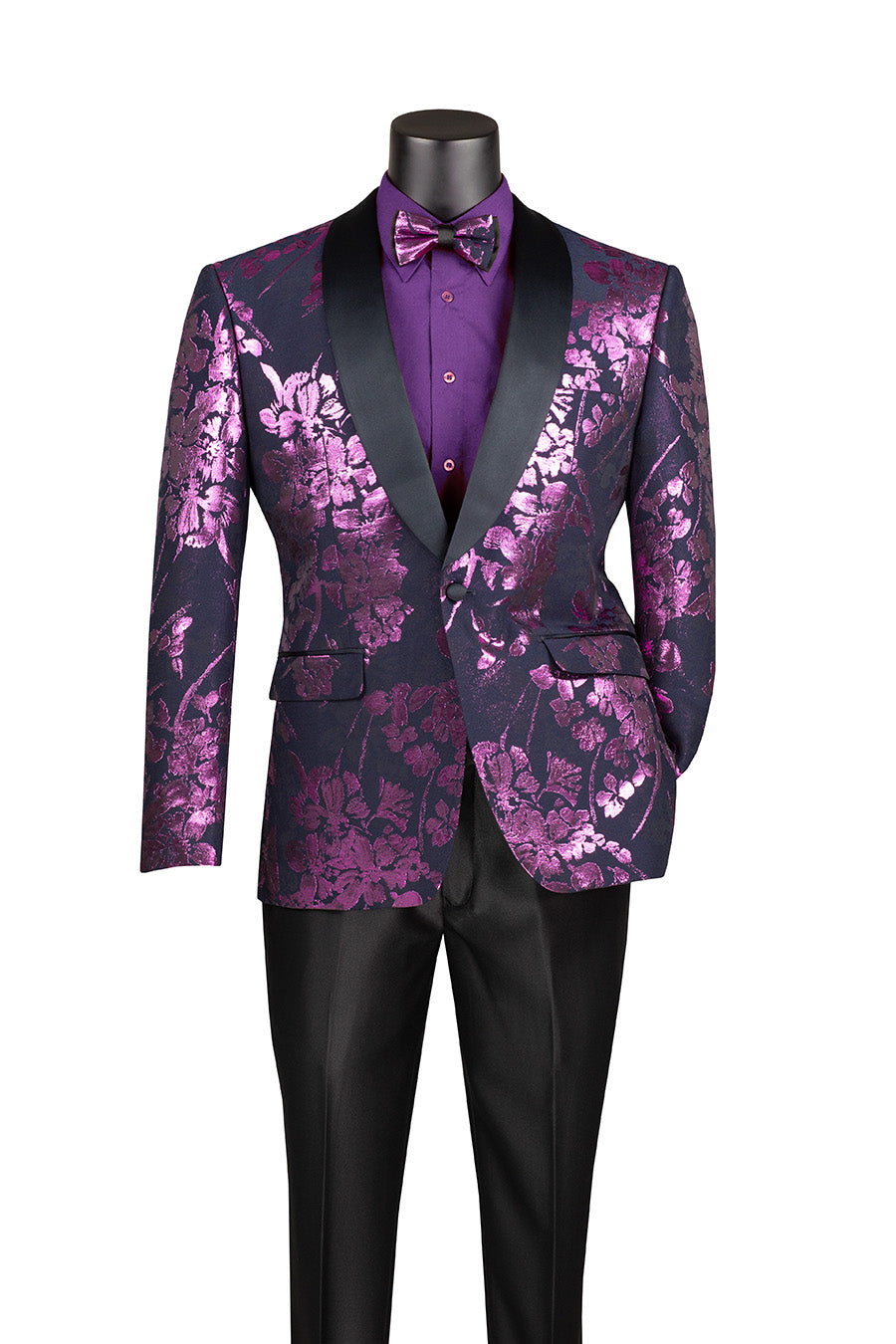 Lavender Slim Fit Fashion Jacket Shawl Lapel with Bow Tie