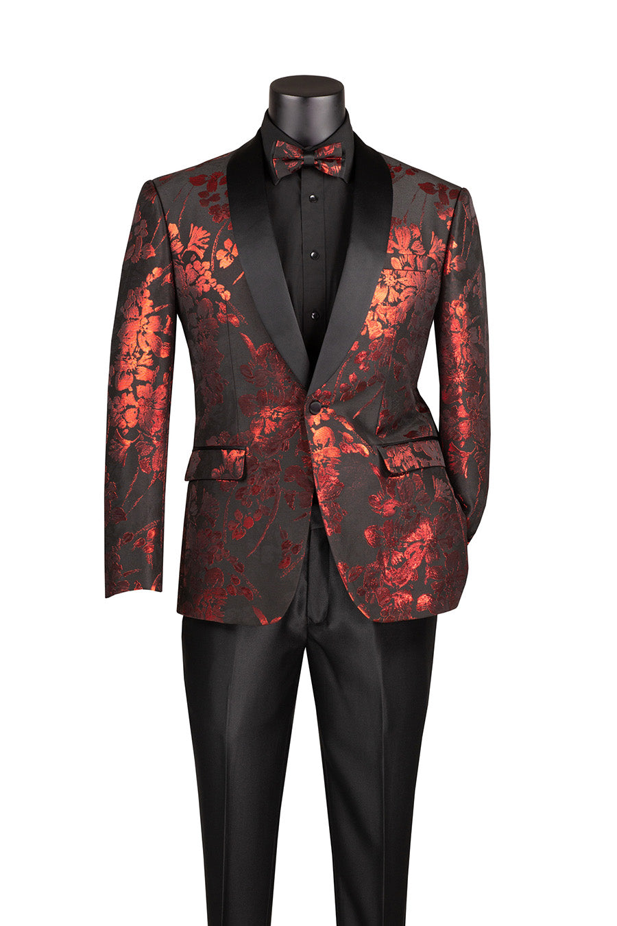 Red Slim Fit Fashion Jacket Shawl Lapel with Bow Tie