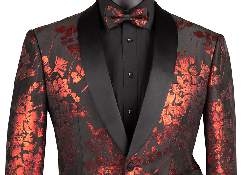 Red Slim Fit Fashion Jacket Shawl Lapel with Bow Tie