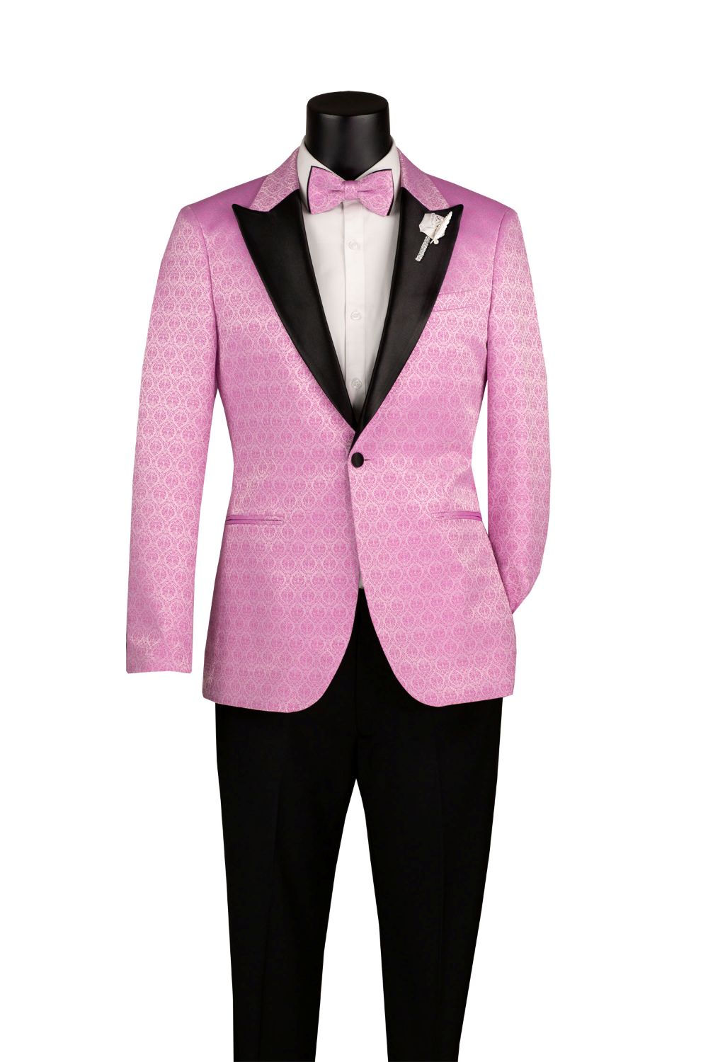 Lilac Textured Jacquard Peak Lapel Tuxedo Blazer