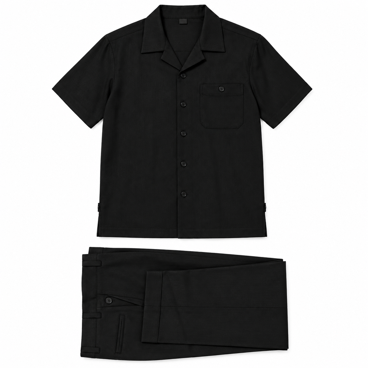 (L) Men's Regular Fit Textured 2-Piece Walking Suit Set - Black