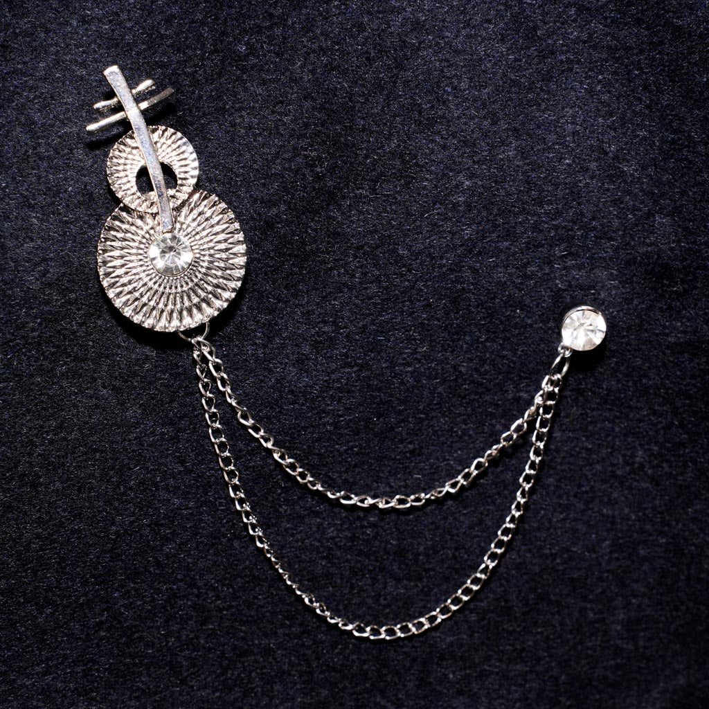 Silver Plated Rhinestone Diamond Double Chain Brooch
