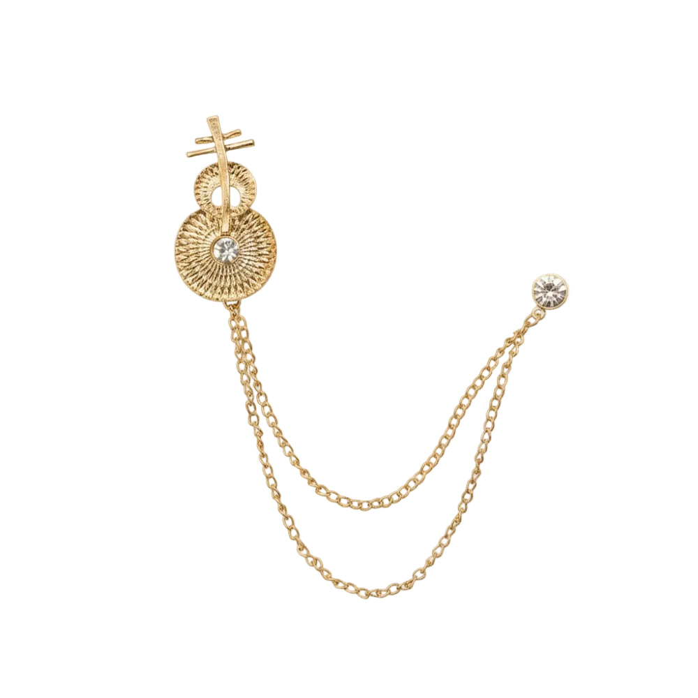 Gold Plated Rhinestone Diamond Double Chain Brooch