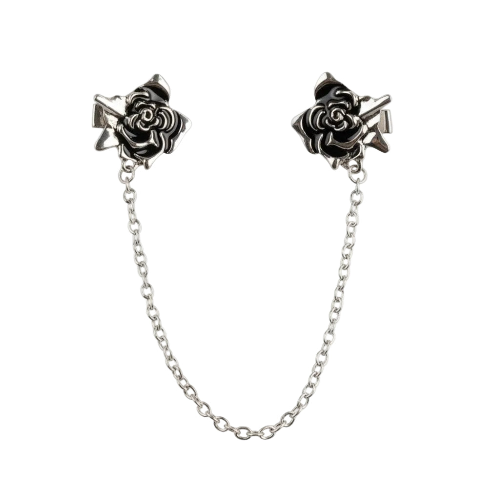 Black Rose Floral Design Single Chain Brooch