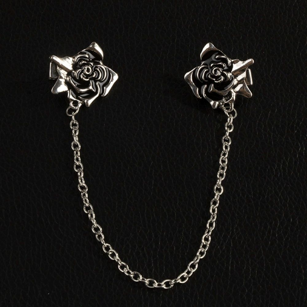 Black Rose Floral Design Single Chain Brooch
