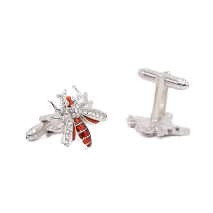 Vintage-Inspired Silver Honey Bee Cuff Links with Colored Glass Crystals