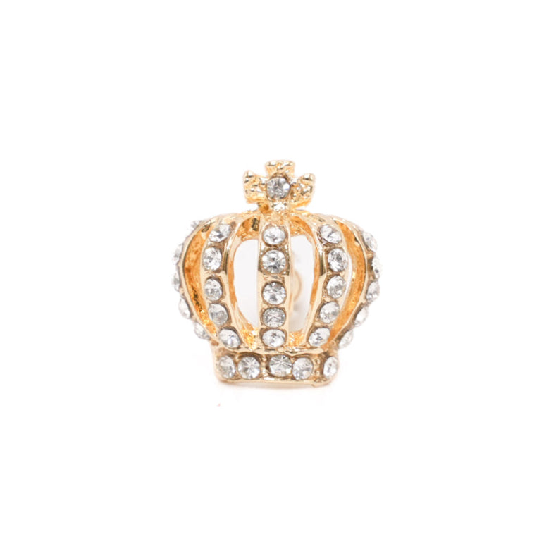Gold Crown Rhinestone Design Cuff Links