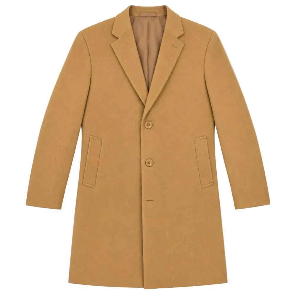 Wool & Cashmere Regular Fit Top Coat 38" Long in Camel