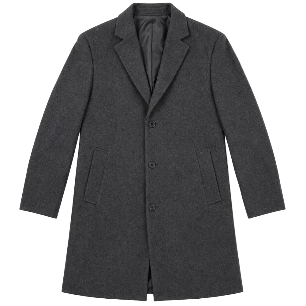 Wool & Cashmere Regular Fit Top Coat 38" Long in Charcoal