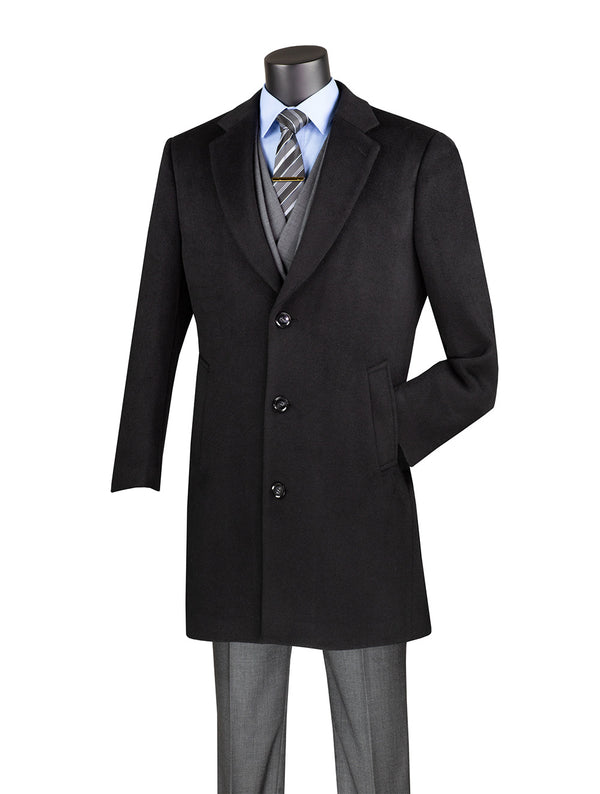 Wool & Cashmere Regular Fit Top Coat 38" Long in Black