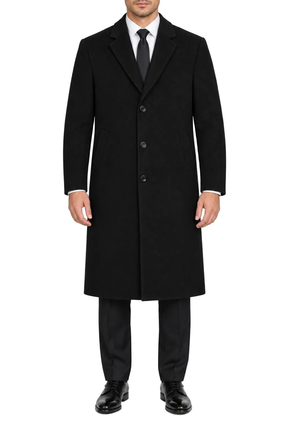 Milan Collection - Wool and Cashmere Regular Fit Dress Top Coat 48" Long in Black