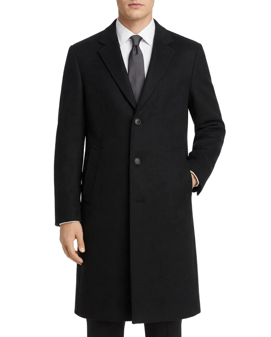Milan Collection - Wool & Cashmere Regular Fit 48" Full-Length Overcoat in Black
