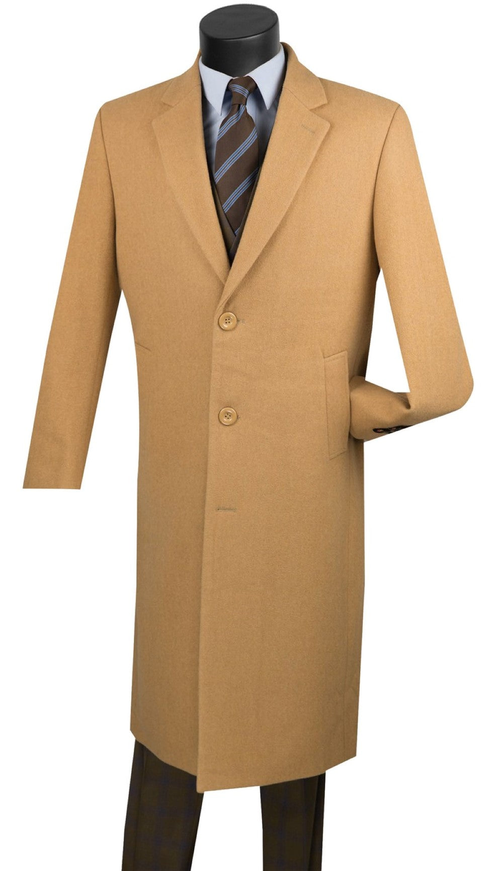 Milan Collection - Wool and Cashmere Regular Fit Dress Top Coat 48" Long in Camel