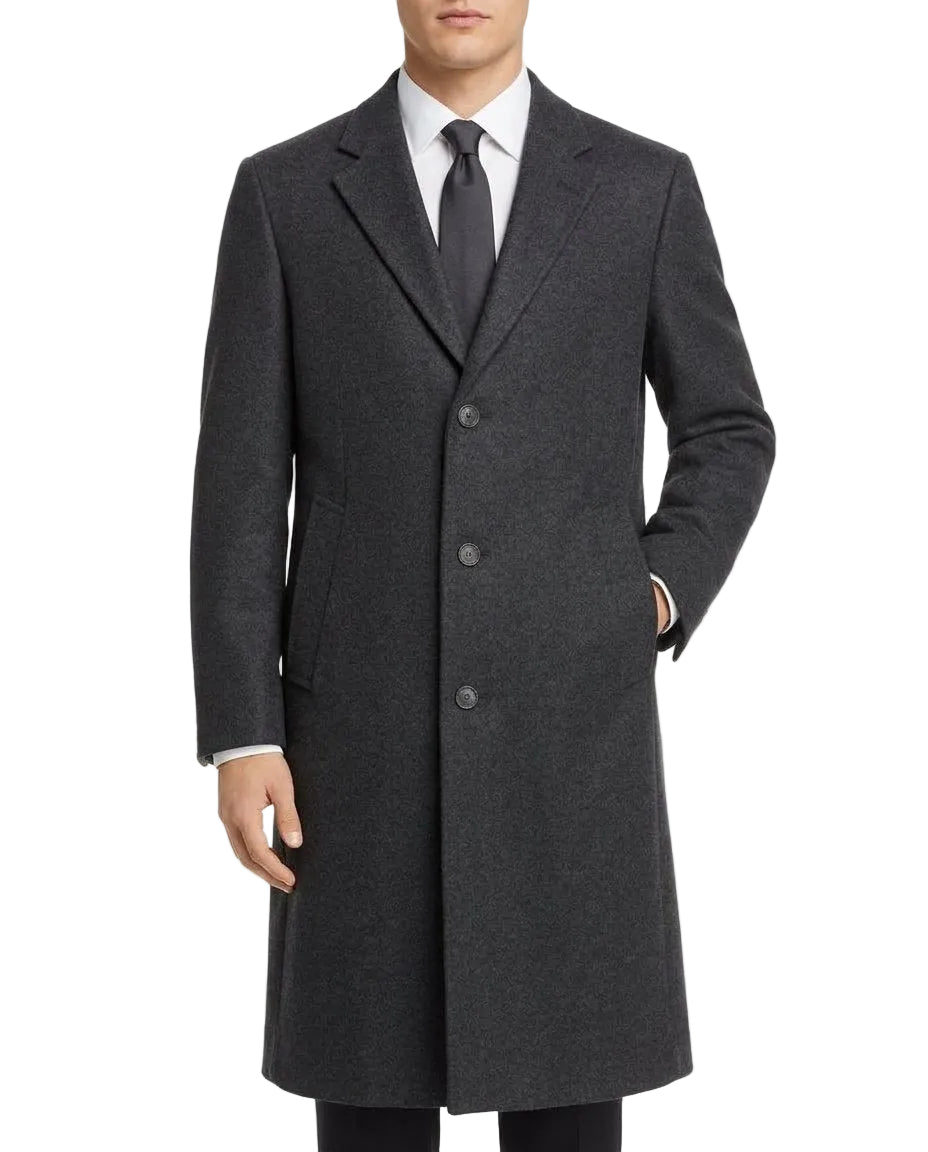Milan Collection - Wool & Cashmere Regular Fit 48" Full-Length Overcoat in Charcoal