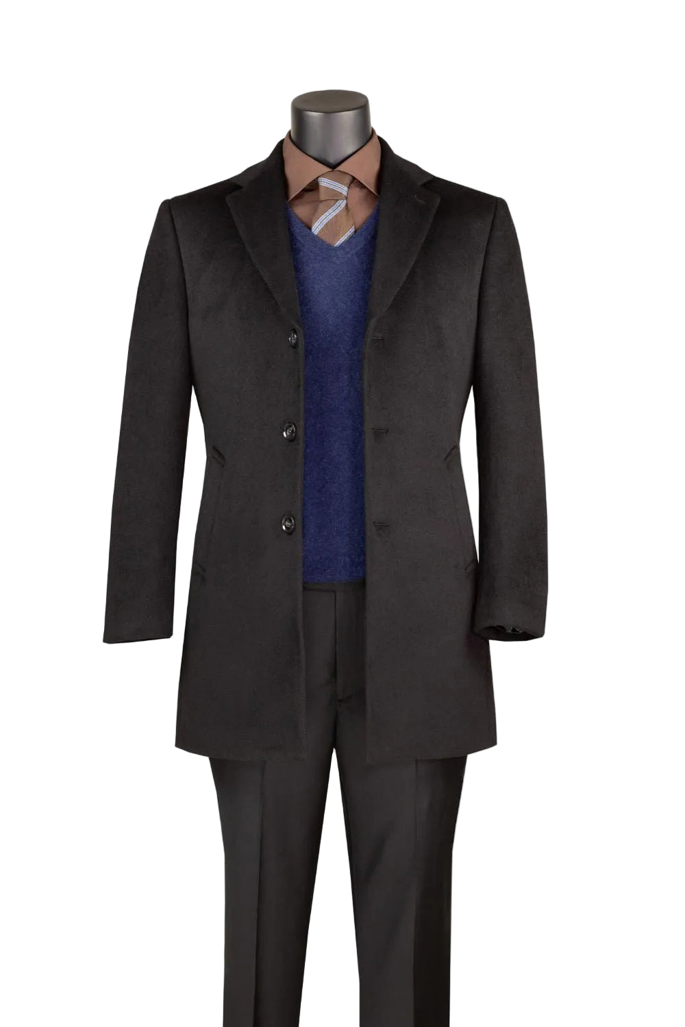 Black Wool Blend 3-Button Modern Fit Overcoat