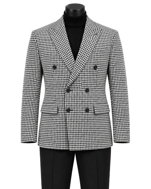 Black Houndstooth Hybrid Fit Double Breasted Jacket