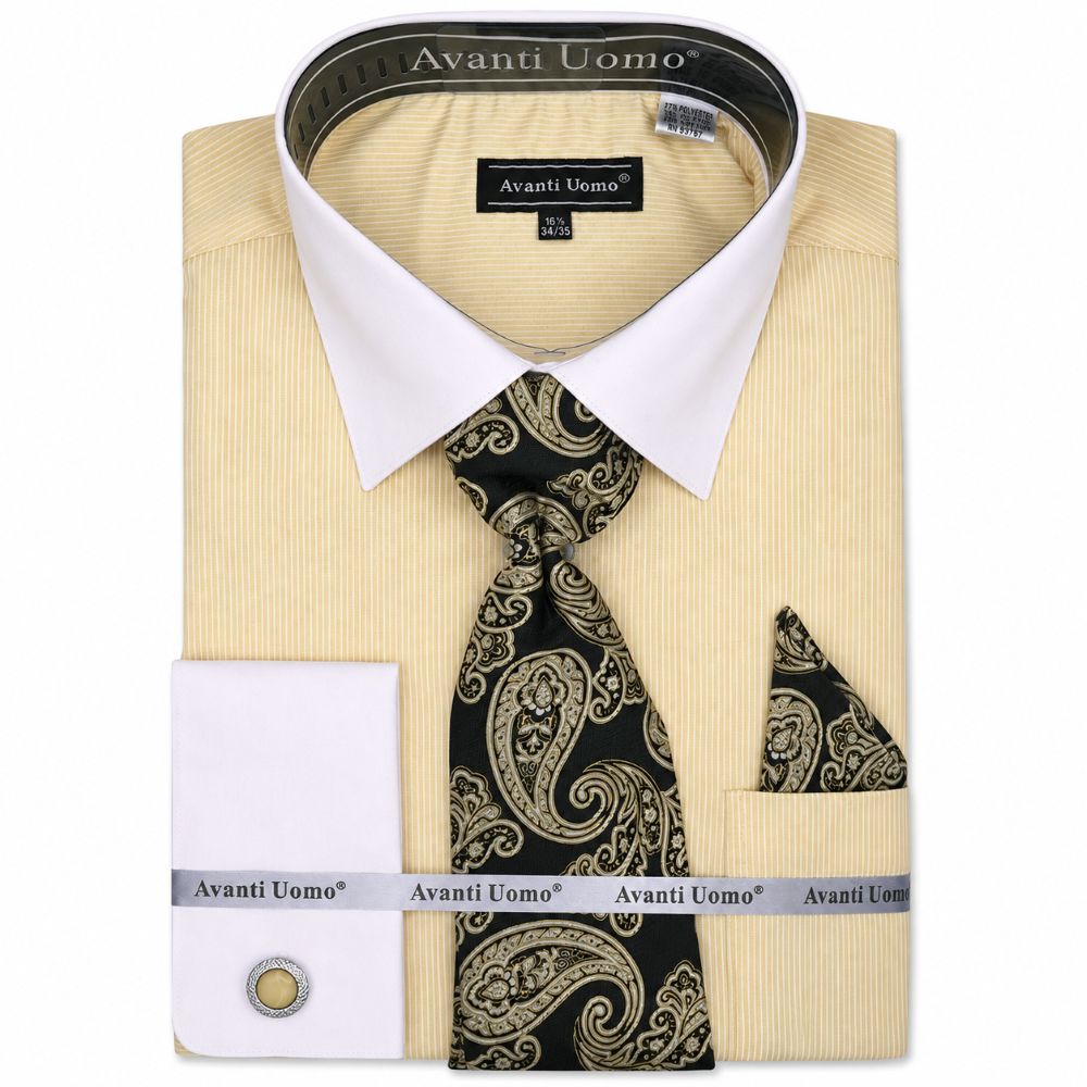 Butter regular fit pinstripe French cuff dress shirt set